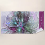 カラフルな幻想抽象的な現代アートの花の名前 ビーチタオル (正面)
