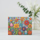 カラフルな幻想的な夏の花  ポストカード (スタンド正面)