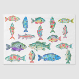 カラフルな幻想的な水彩花の魚 薄葉紙