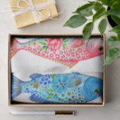 カラフルな幻想的な水彩花の魚 薄葉紙 (ギフト)