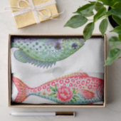 カラフルな幻想的な水彩花の魚 薄葉紙 (ギフト)