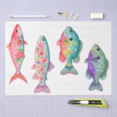 カラフルな幻想的な水彩花の魚 薄葉紙 (クラフト)