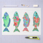 カラフルな幻想的な水彩花の魚 薄葉紙 (クラフト)