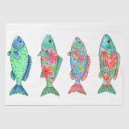 カラフルな幻想的な水彩花の魚 薄葉紙