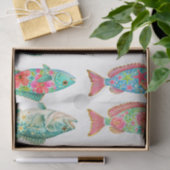 カラフルな幻想的な水彩花の魚 薄葉紙 (ギフト)
