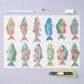 カラフルな幻想的な水彩花の魚 薄葉紙 (クラフト)