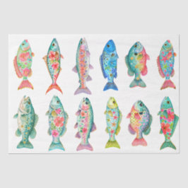 カラフルな幻想的な水彩花の魚 薄葉紙
