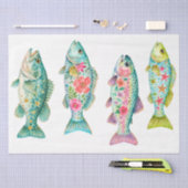 カラフルな幻想的な水彩花の魚 薄葉紙 (クラフト)