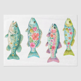 カラフルな幻想的な水彩花の魚 薄葉紙