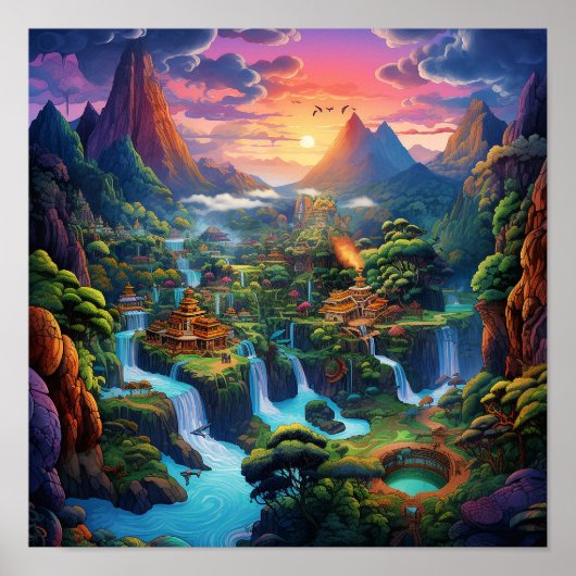 カラフルな幻想的な自然の風景 ポスター (正面)