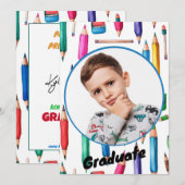 カラフルな幼稚園卒園お知らせ 招待状 (正面/裏面)
