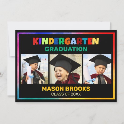 カラフルな幼稚園卒園写真コラージュ 招待状 (正面)