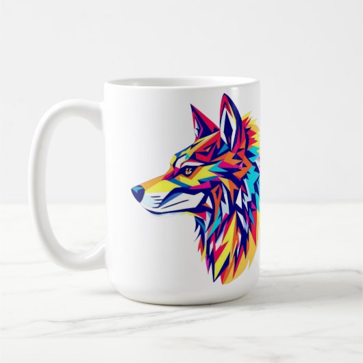 カラフルな幾何学オオカミマグ コーヒーマグカップ (左)