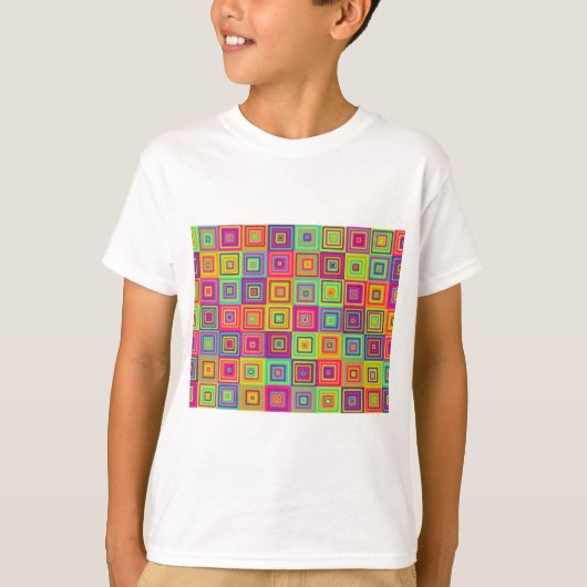 カラフルな幾何学スクエア Tシャツ (正面)