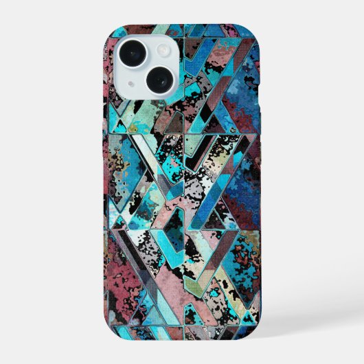 カラフルな幾何学抽象パターン iPhone 15ケース (裏面)