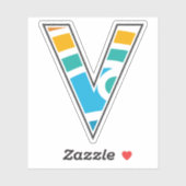 カラフルな幾何学模様のイニシャル V モノグラム シール (シート)