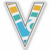 カラフルな幾何学模様のイニシャル V モノグラム シール (正面)