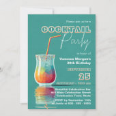 カラフルな幾何学模様のガラスとストローを使ったカクテルパーティー 招待状 (正面)