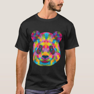 カラフルな幾何学模様のパンダの頭の動物の熊 Tシャツ