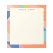 カラフルな幾何学模様のボーダー付きオリジナルネーム ノートパッド (正面)