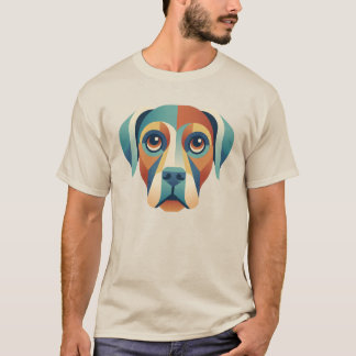 カラフルな幾何学模様の犬の顔 メンズTシャツ Tシャツ