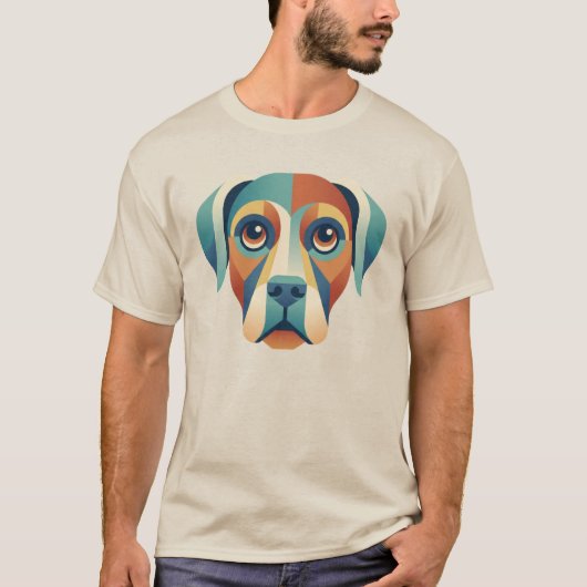 カラフルな幾何学模様の犬の顔 メンズTシャツ Tシャツ (正面)
