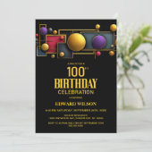 カラフルな幾何学模様の100歳の誕生日パーティー 招待状 (スタンド正面)