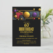 カラフルな幾何学模様の60歳の誕生日パーティー 招待状 (スタンド正面)