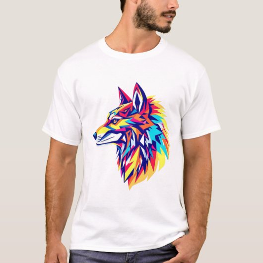 カラフルな幾何学的なオオカミTシャツ Tシャツ (正面)