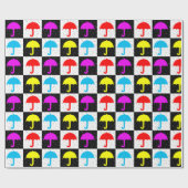 カラフルな幾何学的なチェック柄の傘のブロックプリント ラッピングペーパー (フラット)