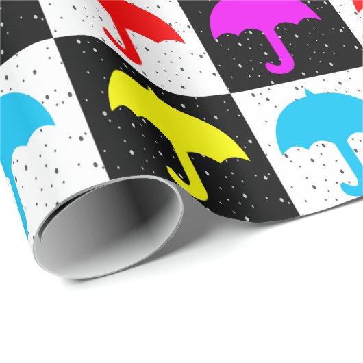 カラフルな幾何学的なチェック柄の傘のブロックプリント ラッピングペーパー (ロールコーナー)