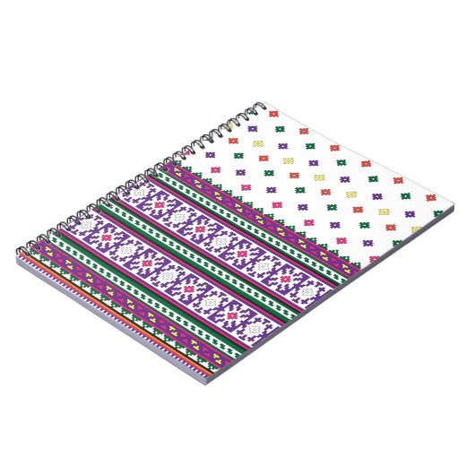 カラフルな幾何学的なフォークアートのデザインに花を添えて ノートブック (左側)