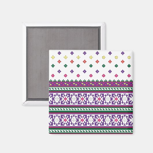 カラフルな幾何学的なフォークアートのデザインに花を添えて マグネット (正面/裏面)