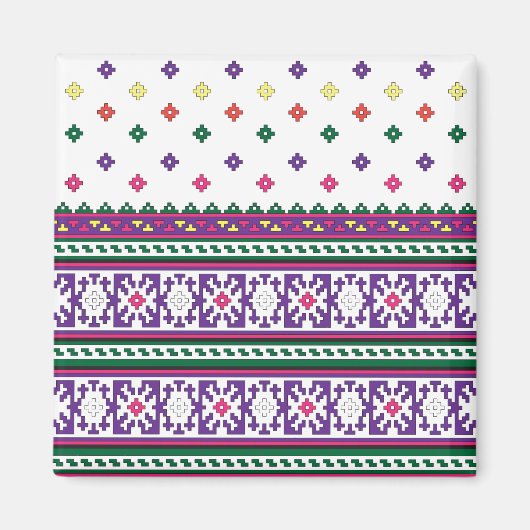 カラフルな幾何学的なフォークアートのデザインに花を添えて マグネット (正面)