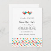 カラフルな幾何学的な三角形のハート ウェディング 案内ポストカード (正面/裏面)