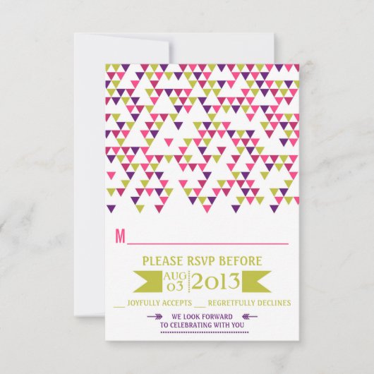 カラフルな幾何学的な三角形のモダンな結婚式出欠確認カード 出欠カード (正面)