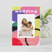 カラフルな幾何学的な現代風2枚の写真の結婚式 招待状 (スタンド正面)