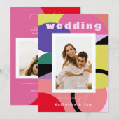 カラフルな幾何学的な現代風2枚の写真の結婚式 招待状 (正面/裏面)