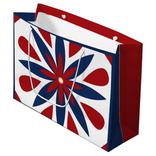 カラフルな幾何学的な花柄パターン ラージペーパーバッグ (正面アングル)