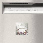 カラフルな庭の花と蝶のゴールド ラスティック マグネット (インサイチュ (食洗機))