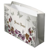 カラフルな庭の花と蝶の自然な田園風景 ラージペーパーバッグ (裏面アングル)