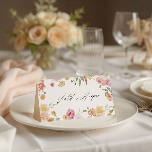 カラフルな庭の花の結婚式  プレイスカード