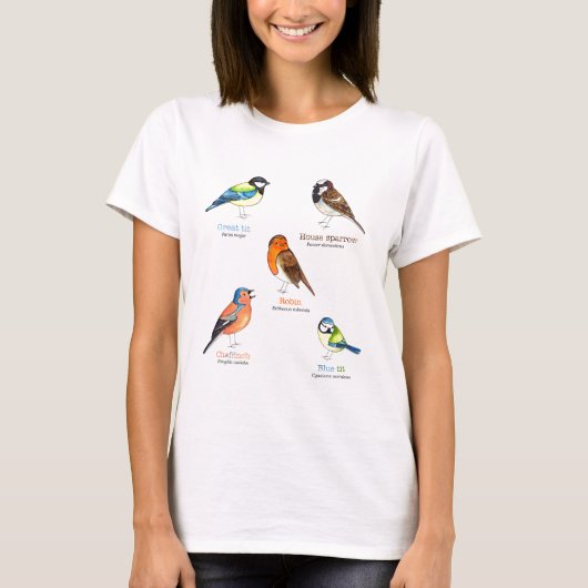カラフルな庭の鳥 Tシャツ (正面)