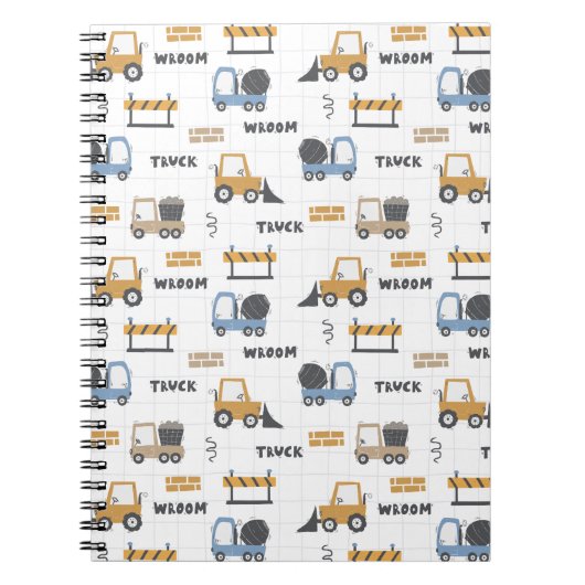 カラフルな建設トラックの模様 ノートブック (正面)
