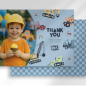 カラフルな建設トラックの誕生日お礼メッセージ サンキューカード