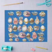 カラフルな復活祭の卵、花、青の白い鳩 薄葉紙 (クラフト)