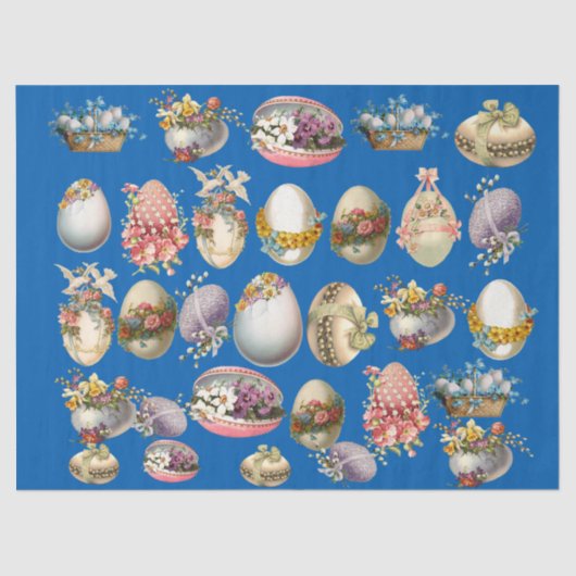 カラフルな復活祭の卵、花、青の白い鳩 薄葉紙 (正面)