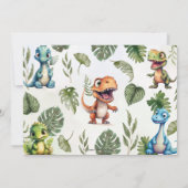 カラフルな恐竜のグリーン 1歳の誕生日 写真 招待状 (裏面)