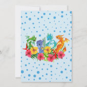 カラフルな恐竜のトロピカルな最初の誕生日 招待状 (裏面)