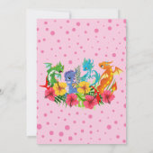 カラフルな恐竜のトロピカルガール ファーストバースデー 招待状 (裏面)